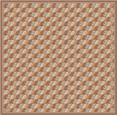 Oranj Geometrik Desen %100 Twill İpek Eşarp 4406-55