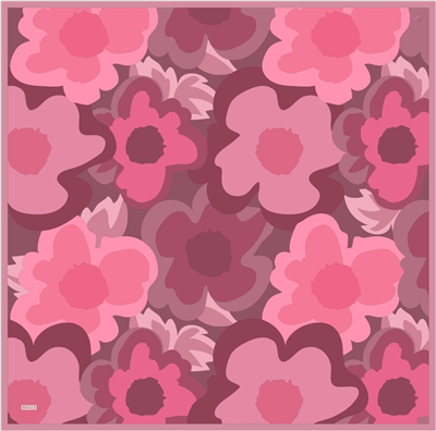 Pembe Çiçek Desen %100 Twill İpek Eşarp 4306-30