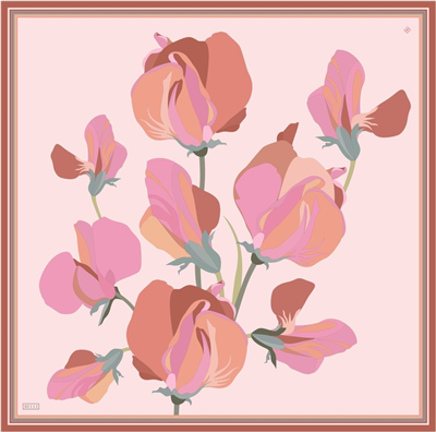 Pembe Çiçek Desen %100 Twill İpek Eşarp 4303-55