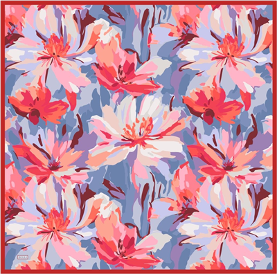 Pembe Çiçek Desen %100 Twill İpek Eşarp 4315-55