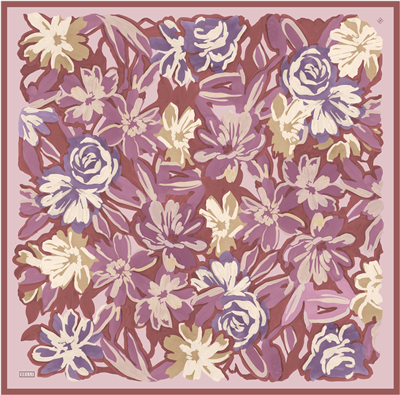 Pembe Çiçek Deseni %100 Twill İpek Eşarp 4416-54