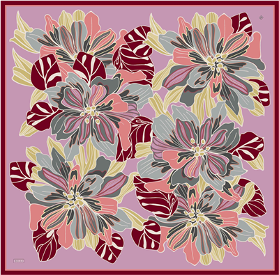 Pembe Çiçek Deseni %100 Twill İpek Eşarp 4413-02