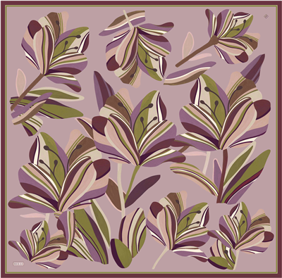 Pembe Çiçek Deseni %100 Twill İpek Eşarp 4410-34