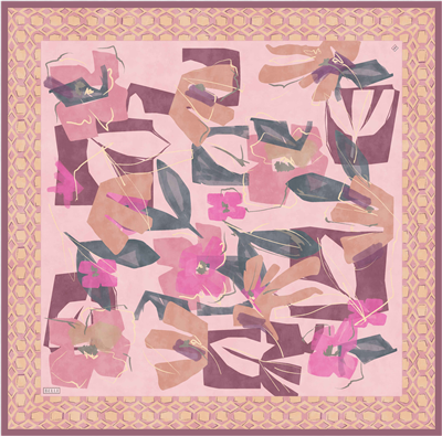 Pembe Çiçek Deseni %100 Twill İpek Eşarp 4426-01