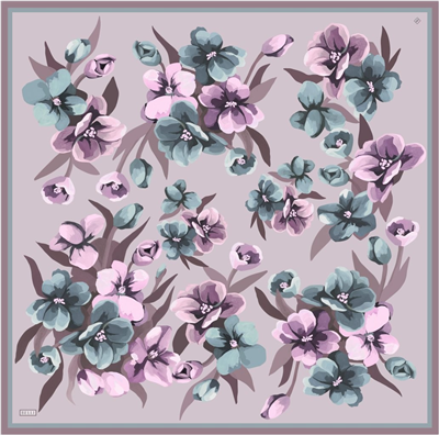 Pembe Çok Renkli Çiçek Desen %100 Twill İpek Eşarp 4330-85