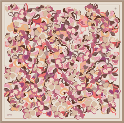 Pembe Çok Renkli Çiçek Desen %100 Twill İpek Eşarp 4312-35