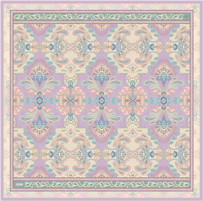 Pembe Çok Renkli Etnik Desen %100 Twill İpek Eşarp 4304-80