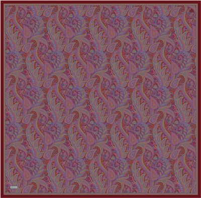 Pembe Etnik Desen %100 Twill İpek Eşarp 4404-03