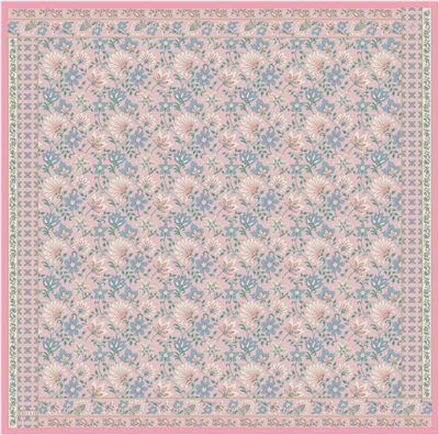 Pembe Etnik Desen %100 Twill İpek Eşarp 4314-81