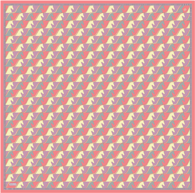 Pembe Geometrik Desen %100 Twill İpek Eşarp 4406-82