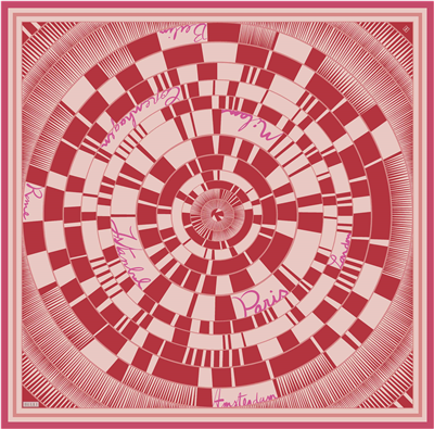 Pembe Geometrik Desen %100 Twill İpek Eşarp 4411-61