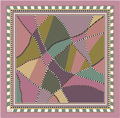 Pembe Geometrik Desen %100 Twill İpek Eşarp 4419-31