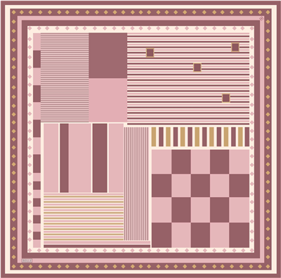 Pembe Geometrik Desen %100 Twill İpek Eşarp 4401-51