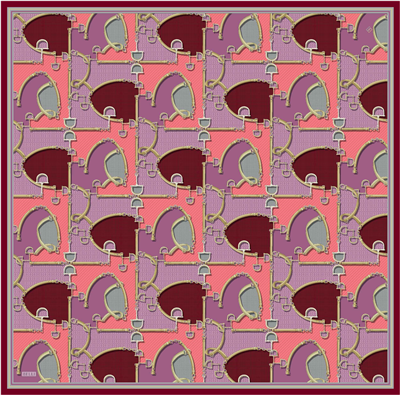 Pembe Geometrik Desen %100 Twill İpek Eşarp 4400-07
