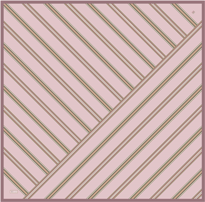 Pembe Geometrik Desen %100 Twill İpek Eşarp 4405-06
