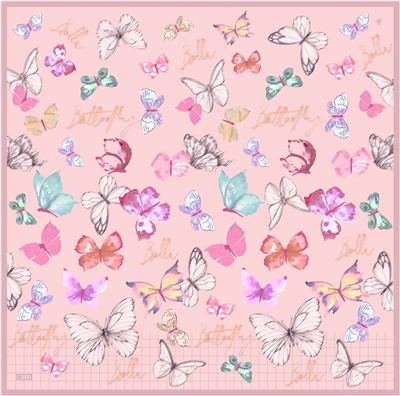 Pembe Obje Desen %100 Twill İpek Eşarp 4329-02