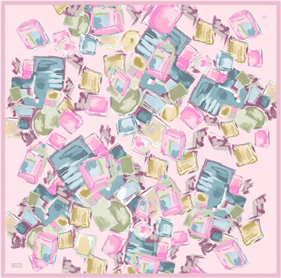 Pembe Soyut Desen %100 Twill İpek Eşarp 4310-02