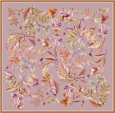 Pembe Soyut Desen %100 Twill İpek Eşarp 4412-52