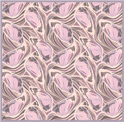 Pembe Soyut Desen %100 Twill İpek Eşarp 4417-04