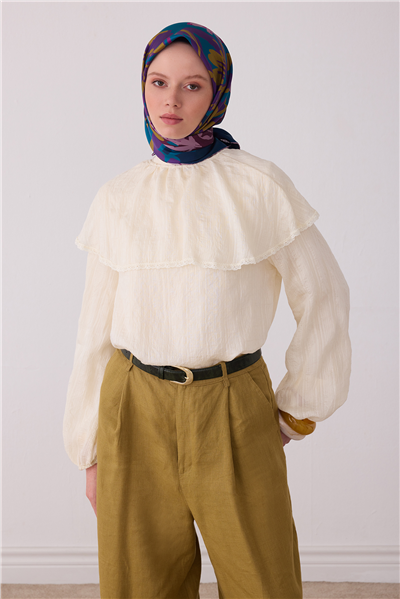 Petrol Çiçek Deseni %100 Twill İpek Eşarp 4416-09