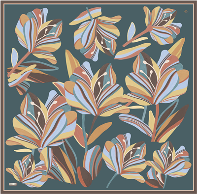Petrol Çiçek Deseni %100 Twill İpek Eşarp 4410-80