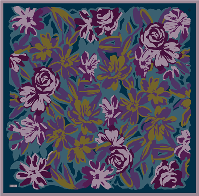 Petrol Çiçek Deseni %100 Twill İpek Eşarp 4416-09