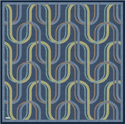 Petrol Geometrik Desen %100 Twill İpek Eşarp 4424-33