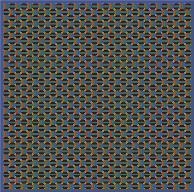 Petrol Geometrik Desen %100 Twill İpek Eşarp 4407-01