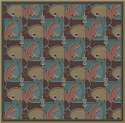 Petrol Geometrik Desen %100 Twill İpek Eşarp 4400-01