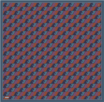 Petrol Geometrik Desen %100 Twill İpek Eşarp 4406-31