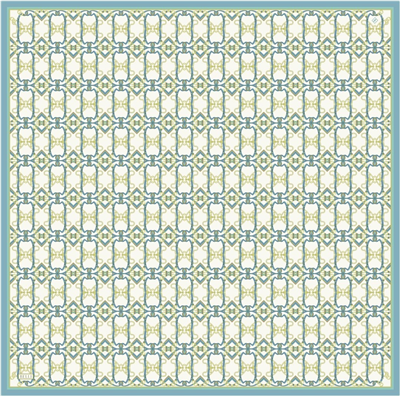 Petrol Mavisi Ekru Klasik Desen %100 Twill İpek Eşarp 4328-82