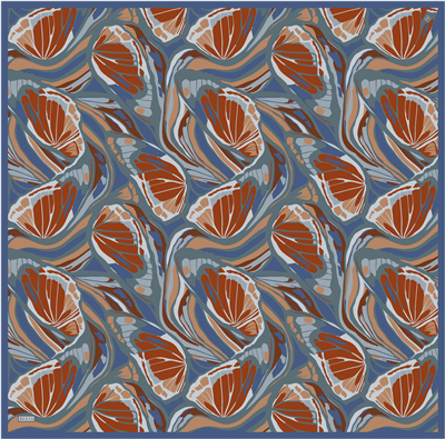 Petrol Soyut Desen %100 Twill İpek Eşarp 4417-52