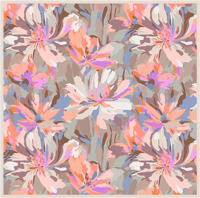 Pudra Pembe Çok Renkli Çiçek Desen %100 Twill İpek Eşarp 4315-33