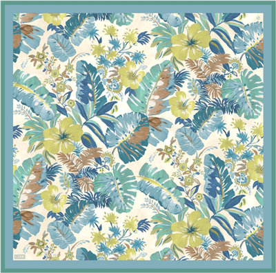 Saks Mavi Çiçek Desen %100 Twill İpek Eşarp 4323-81