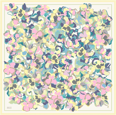 Sarı Çiçek Desen %100 Twill İpek Eşarp 4312-81