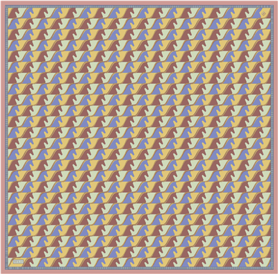 Sarı Geometrik Desen %100 Twill İpek Eşarp 4406-32