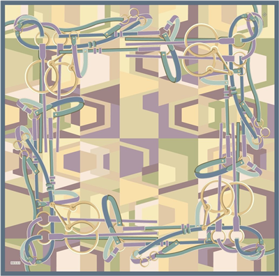 Sarı Obje Desen %100 Twill İpek Eşarp 4300-36