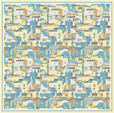 Sarı Obje Desen %100 Twill İpek Eşarp 4307-84