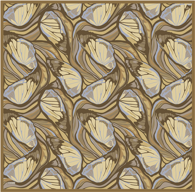 Sarı Soyut Desen %100 Twill İpek Eşarp 4417-05