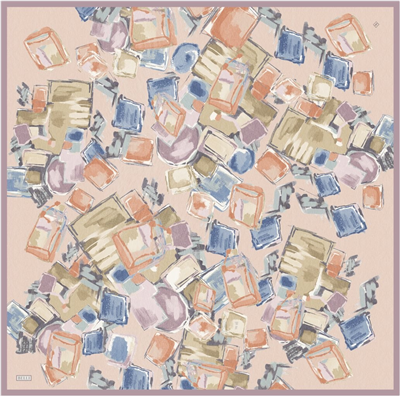 Sarı Soyut Desen %100 Twill İpek Eşarp 4310-82