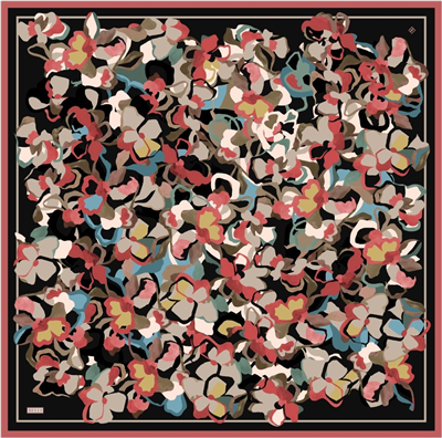 Siyah Çiçek Desen %100 Twill İpek Eşarp 4312-31