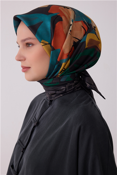 Siyah Çiçek Deseni %100 Twill İpek Eşarp 4426-82