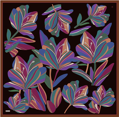 Siyah Çiçek Deseni %100 Twill İpek Eşarp 4410-57