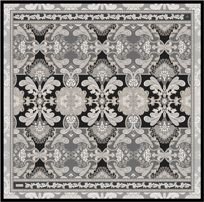Siyah Etnik Desen %100 Twill İpek Eşarp 4304-06