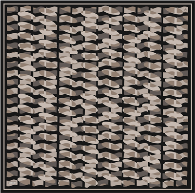 Siyah Geometrik Desen %100 Twill İpek Eşarp 4420-57