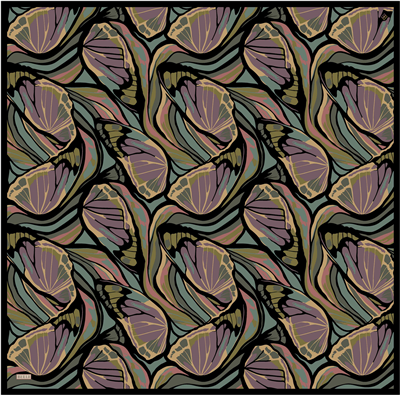 Siyah Soyut Desen %100 Twill İpek Eşarp 4417-37