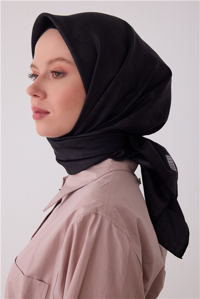 Siyah Soyut Desen %100 Twill İpek Eşarp 4428-50