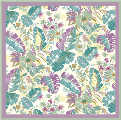 Turkuaz Çok Renkli Çiçek Desen %100 Twill İpek Eşarp 4323-84