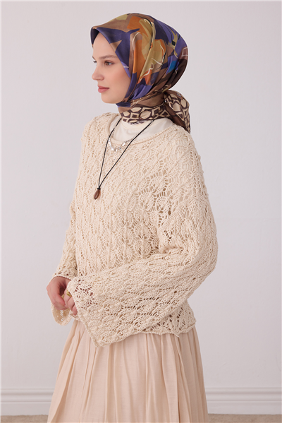 Vizon Çiçek Deseni %100 Twill İpek Eşarp 4426-33