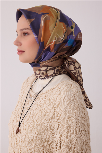 Vizon Çiçek Deseni %100 Twill İpek Eşarp 4426-33